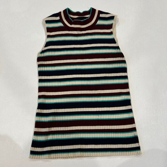 Rue21 Striped Ribbed Sleeveless Mock Neck Top Women’s Medium - Picture 1 of 5
